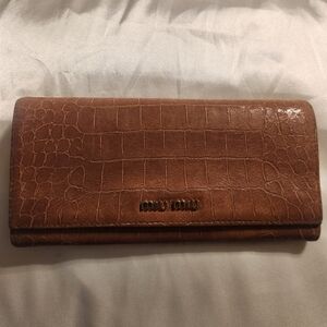Miu Miu Tan Crocodile-Embossed Wallet